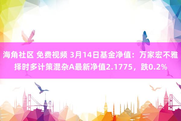 海角社区 免费视频 3月14日基金净值：万家宏不雅择时多计策混杂A最新净值2.1775，跌0.2%