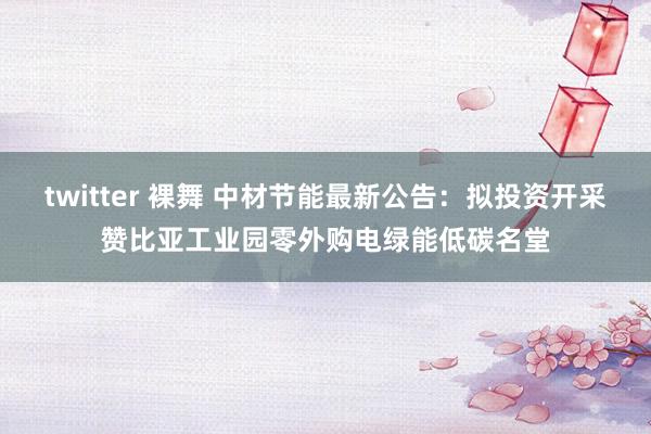 twitter 裸舞 中材节能最新公告：拟投资开采赞比亚工业园零外购电绿能低碳名堂